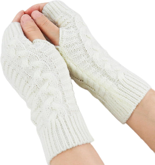 Andiker Mitaines d'hiver sans doigts pour femme, chauffe-bras tricotés avec trou pour les pouces, mitaines souples au poignet