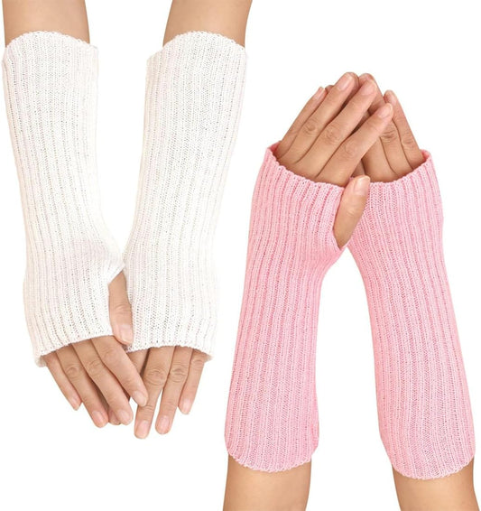 NJCXOLA 2 Paires de Gants Sans Doigts Chauffe-Poignets Gants avec Trou pour le Pouce Mitaines Thermiques Hiver Unisexe