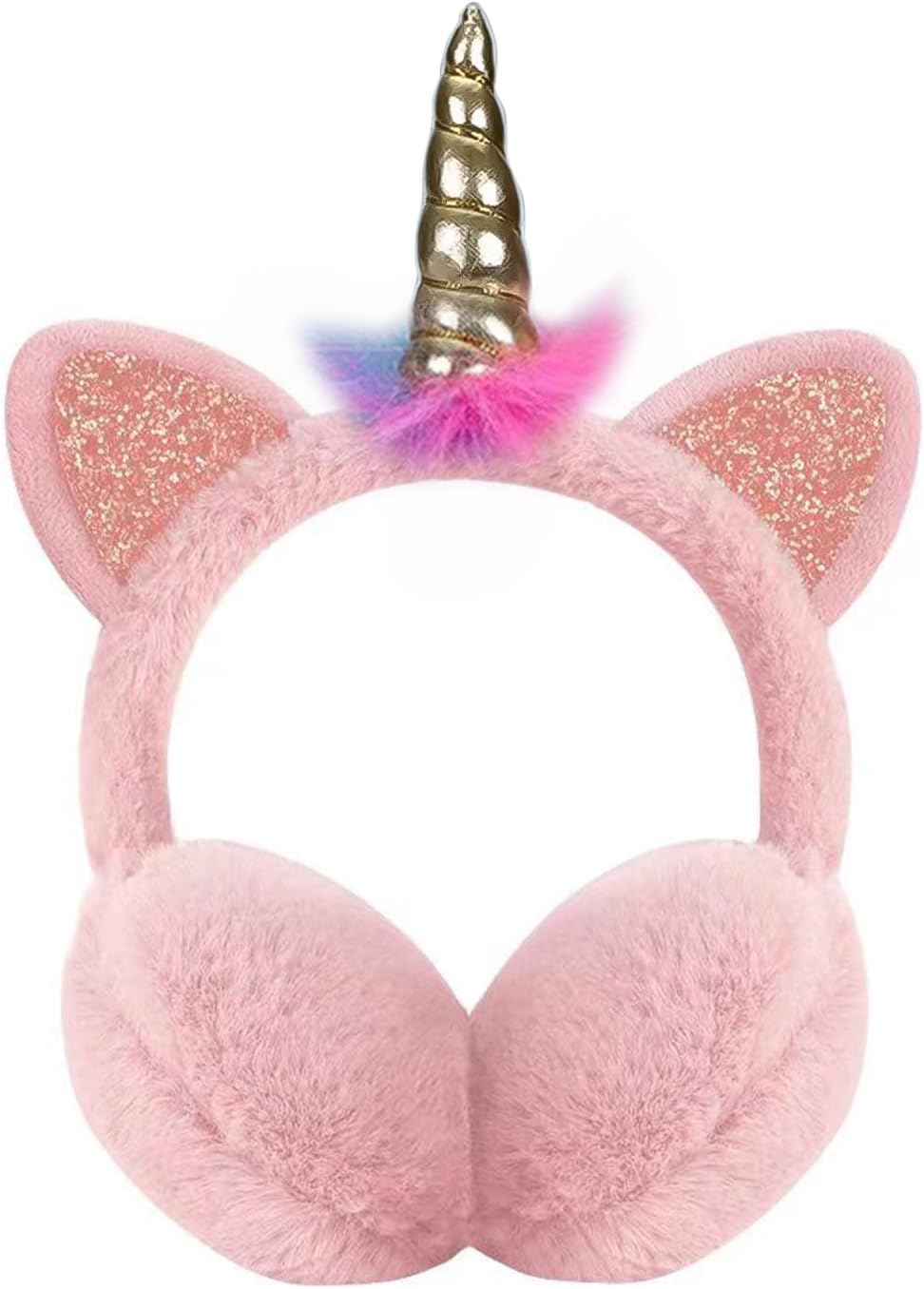 KALUROIL Cache Oreille Fourrure -Cache-oreilles en peluche pour femme - Doux, pliables et chauds - Accessoire d'hiver parfait - Taille unique (Licorne oreilles de chat rose)
