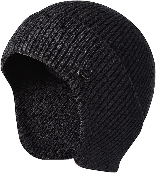 Bonnet d'hiver pour homme en tricot extensible avec cache-oreilles coupe-vent