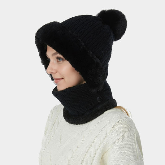 Bonnet cache-cou – Ensemble tricoté chaud avec tour de cou hiver femme