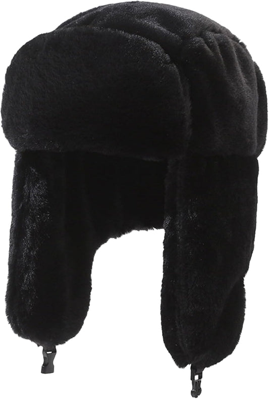 Chapka noir – Bonnet russe chaud en fausse fourrure coupe-vent