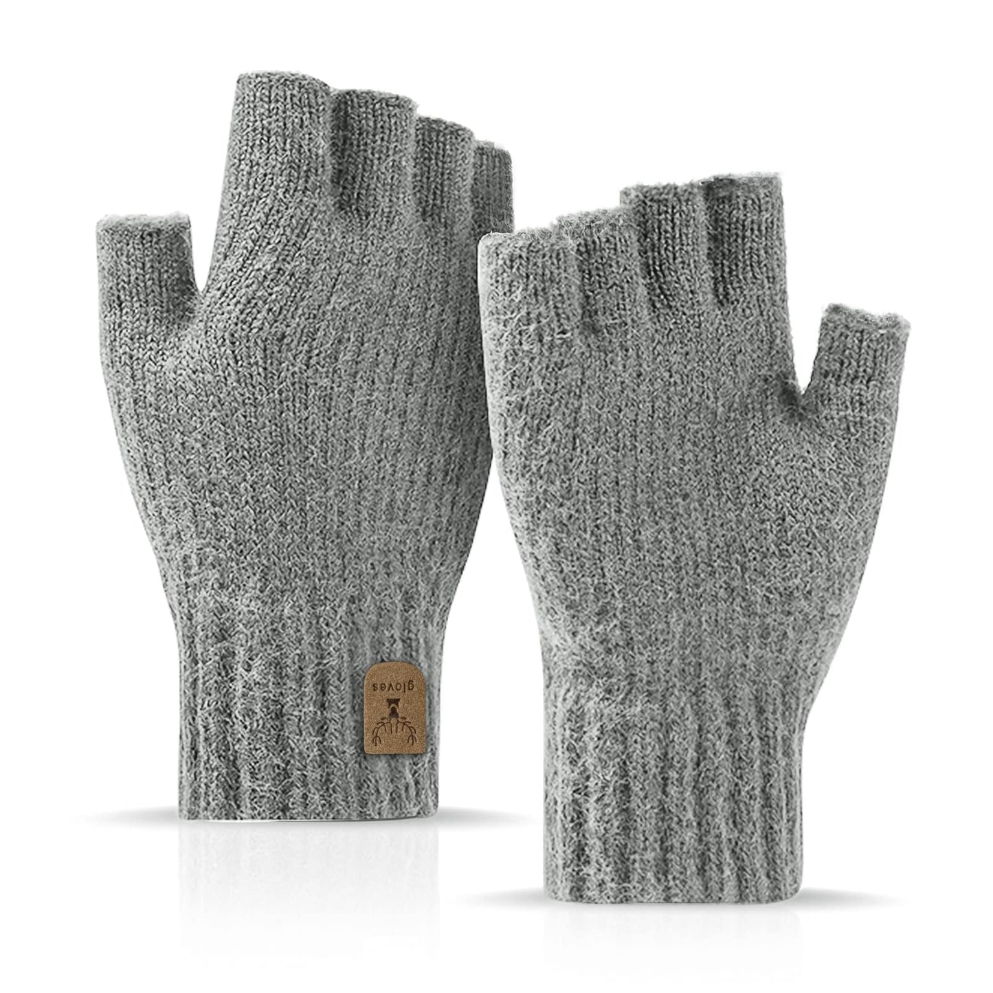 Gants d'Hiver Demi-Doigts Gants Sans Doigts-Mitaines en Tricot Chauds pour Hommes grises