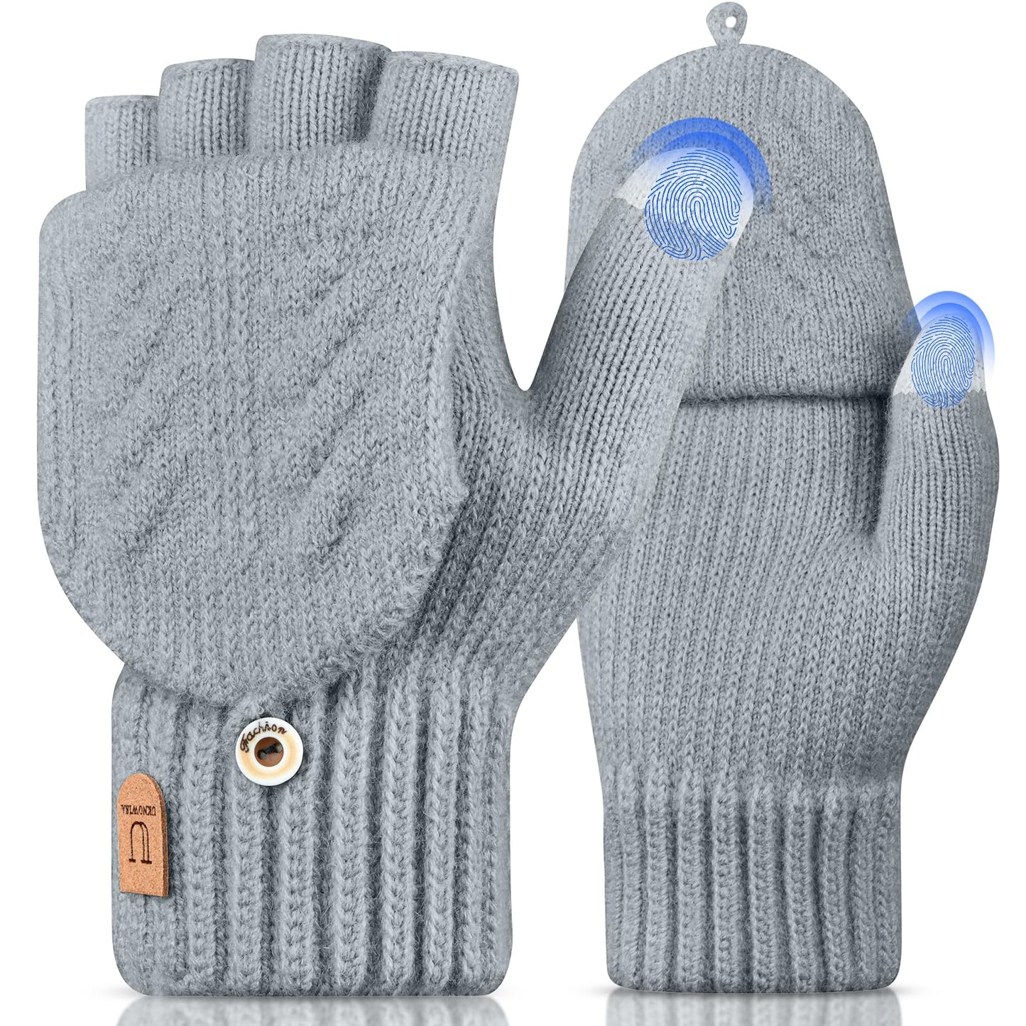 Gants d'hiver Gants Sans Doigts Convertible Demi Doigt gris