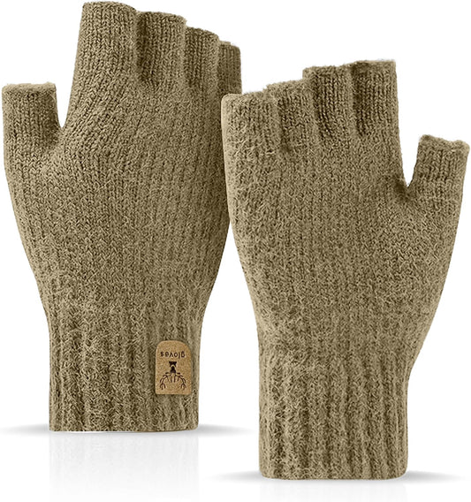 Gants mitaine homme – Tricot chaud demi-doigts