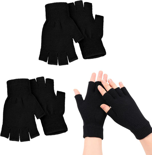 Mitaines tricots haute élasticité – Lot de 2 paires demi-doigts hiver