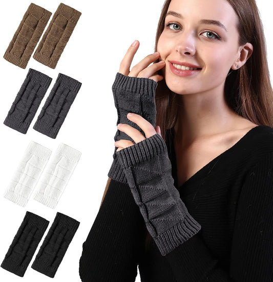 Tricot mitaines sans doigts – Lot de 4 paires gants doux avec trou pouces