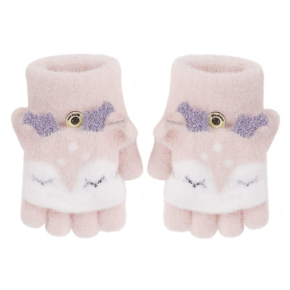 Gants Tricotés d'Automne Hiver pour Enfants 3-6 Ans Gants Demi-doigts à Rabat 2 Usages Gants en Tricot Épais Chaud Gants Mitaines d'Animal Mignon Cadeau de Noël Nouvel An pour Garçons et Filles