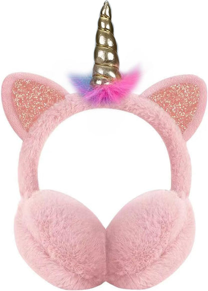 KALUROIL Cache Oreille Fourrure -Cache-oreilles en peluche pour femme - Doux, pliables et chauds - Accessoire d'hiver parfait - Taille unique (Licorne oreilles de chat rose)