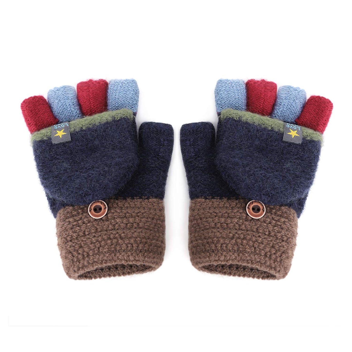 Gants Tricotés d'Automne Hiver pour Enfants 3-6 Ans Gants Demi-doigts à Rabat 2 Usages Gants en Tricot Épais Chaud Gants Mitaines d'Animal Mignon Cadeau de Noël Nouvel An pour Garçons et Filles