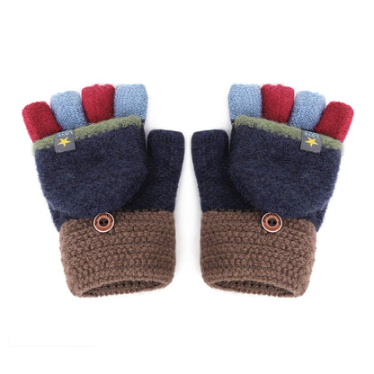 Gants Tricotés d'Automne Hiver pour Enfants 3-6 Ans Gants Demi-doigts à Rabat 2 Usages Gants en Tricot Épais Chaud Gants Mitaines d'Animal Mignon Cadeau de Noël Nouvel An pour Garçons et Filles