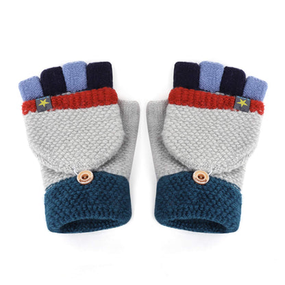 Gants Tricotés d'Automne Hiver pour Enfants 3-6 Ans Gants Demi-doigts à Rabat 2 Usages Gants en Tricot Épais Chaud Gants Mitaines d'Animal Mignon Cadeau de Noël Nouvel An pour Garçons et Filles