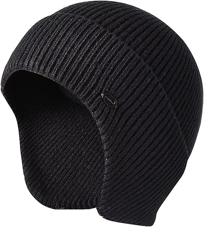 Bonnet d'hiver pour homme en tricot extensible avec cache-oreilles coupe-vent