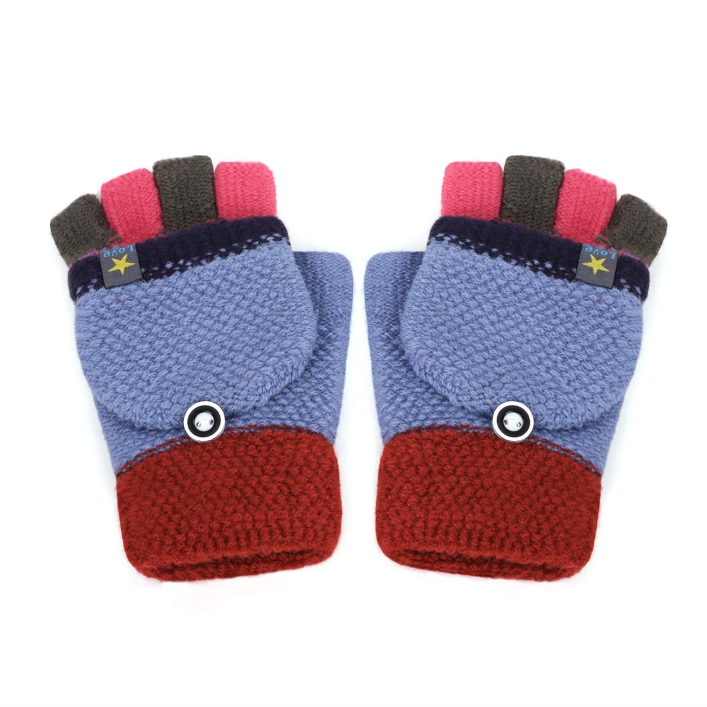 Gants Tricotés d'Automne Hiver pour Enfants 3-6 Ans Gants Demi-doigts à Rabat 2 Usages Gants en Tricot Épais Chaud Gants Mitaines d'Animal Mignon Cadeau de Noël Nouvel An pour Garçons et Filles