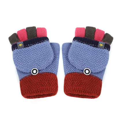 Gants Tricotés d'Automne Hiver pour Enfants 3-6 Ans Gants Demi-doigts à Rabat 2 Usages Gants en Tricot Épais Chaud Gants Mitaines d'Animal Mignon Cadeau de Noël Nouvel An pour Garçons et Filles