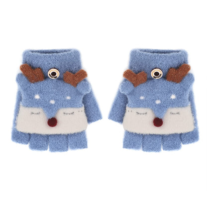 Gants Tricotés d'Automne Hiver pour Enfants 3-6 Ans Gants Demi-doigts à Rabat 2 Usages Gants en Tricot Épais Chaud Gants Mitaines d'Animal Mignon Cadeau de Noël Nouvel An pour Garçons et Filles