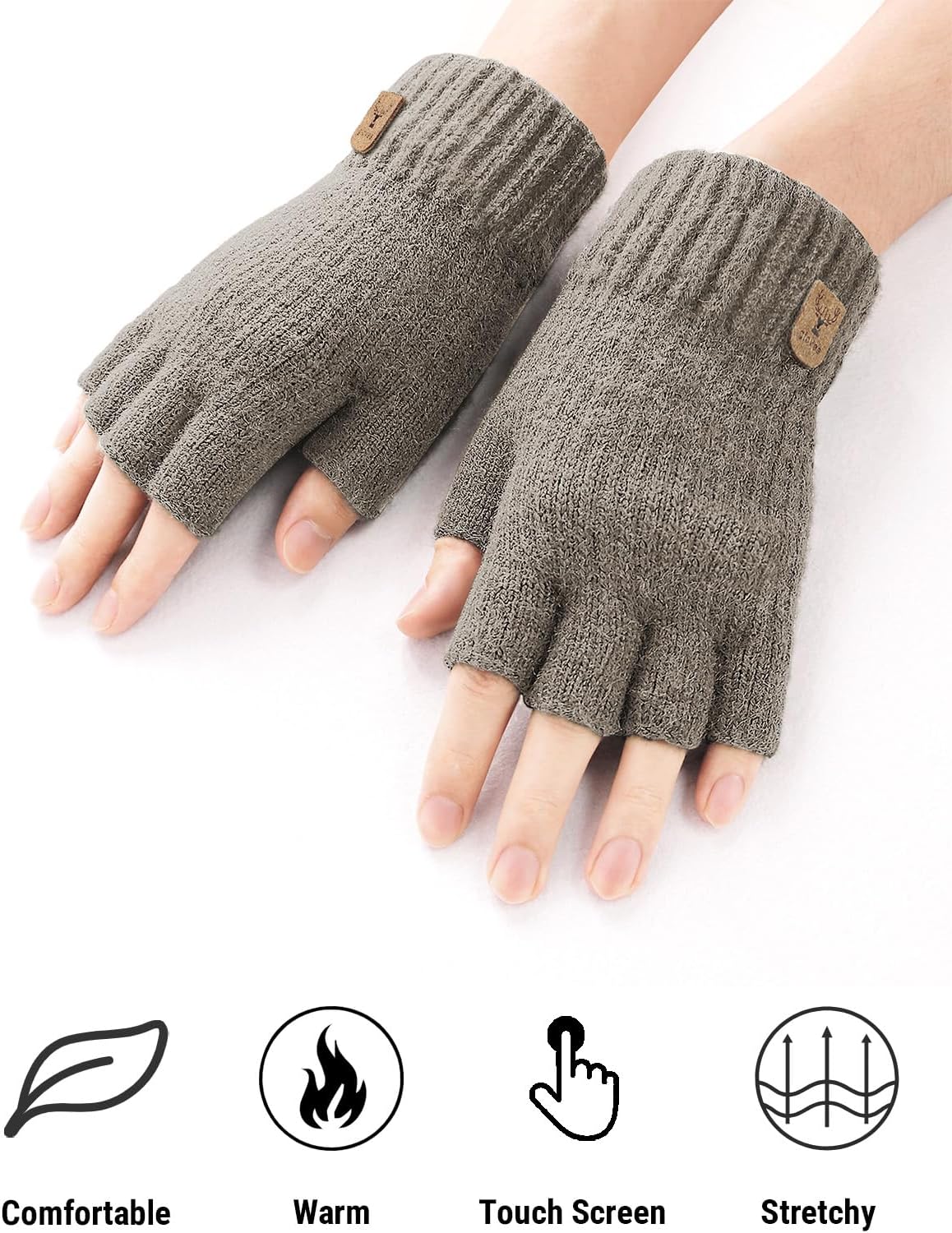 JUNRUI Gants d'Hiver Demi-Doigts Gants Sans Doigts-Mitaines en Tricot Chauds pour Hommes et Femmes