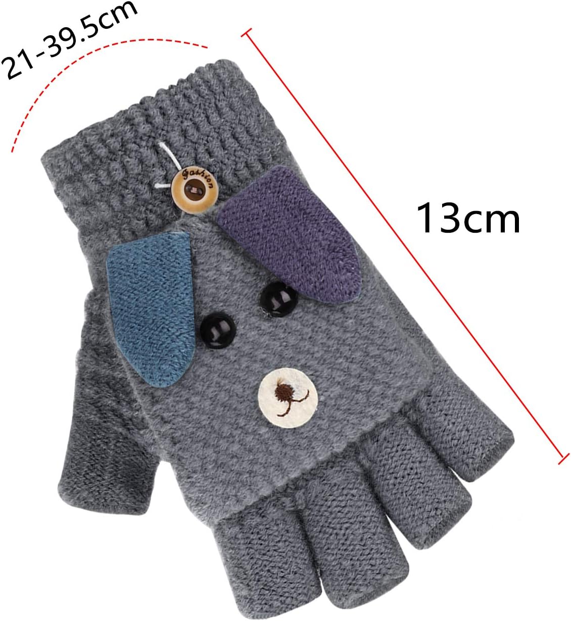Gants Tricotés d'Automne Hiver pour Enfants 3-6 Ans Gants Demi-doigts à Rabat 2 Usages Gants en Tricot Épais Chaud Gants Mitaines d'Animal Mignon Cadeau de Noël Nouvel An pour Garçons et Filles