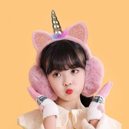 KALUROIL Cache Oreille Fourrure -Cache-oreilles en peluche pour femme - Doux, pliables et chauds - Accessoire d'hiver parfait - Taille unique (Licorne oreilles de chat rose)