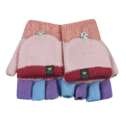 Gants Tricotés d'Automne Hiver pour Enfants 3-6 Ans Gants Demi-doigts à Rabat 2 Usages Gants en Tricot Épais Chaud Gants Mitaines d'Animal Mignon Cadeau de Noël Nouvel An pour Garçons et Filles