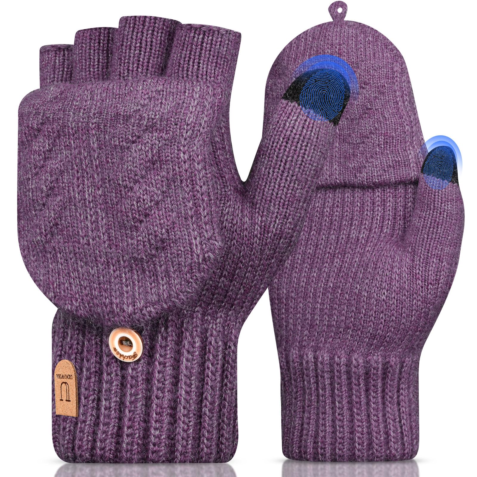 UKNOWISA Gants d'hiver Gants Sans Doigts Convertible Demi Doigts Mitaines Chaud Mitaines à Écran Tactile Chauds Tricotés Conduite Sport Velo Ski Run pour Hommes et Femmes