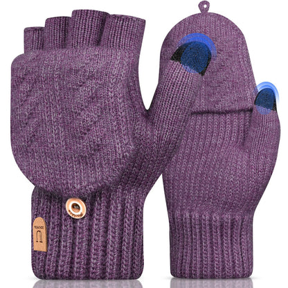 UKNOWISA Gants d'hiver Gants Sans Doigts Convertible Demi Doigts Mitaines Chaud Mitaines à Écran Tactile Chauds Tricotés Conduite Sport Velo Ski Run pour Hommes et Femmes
