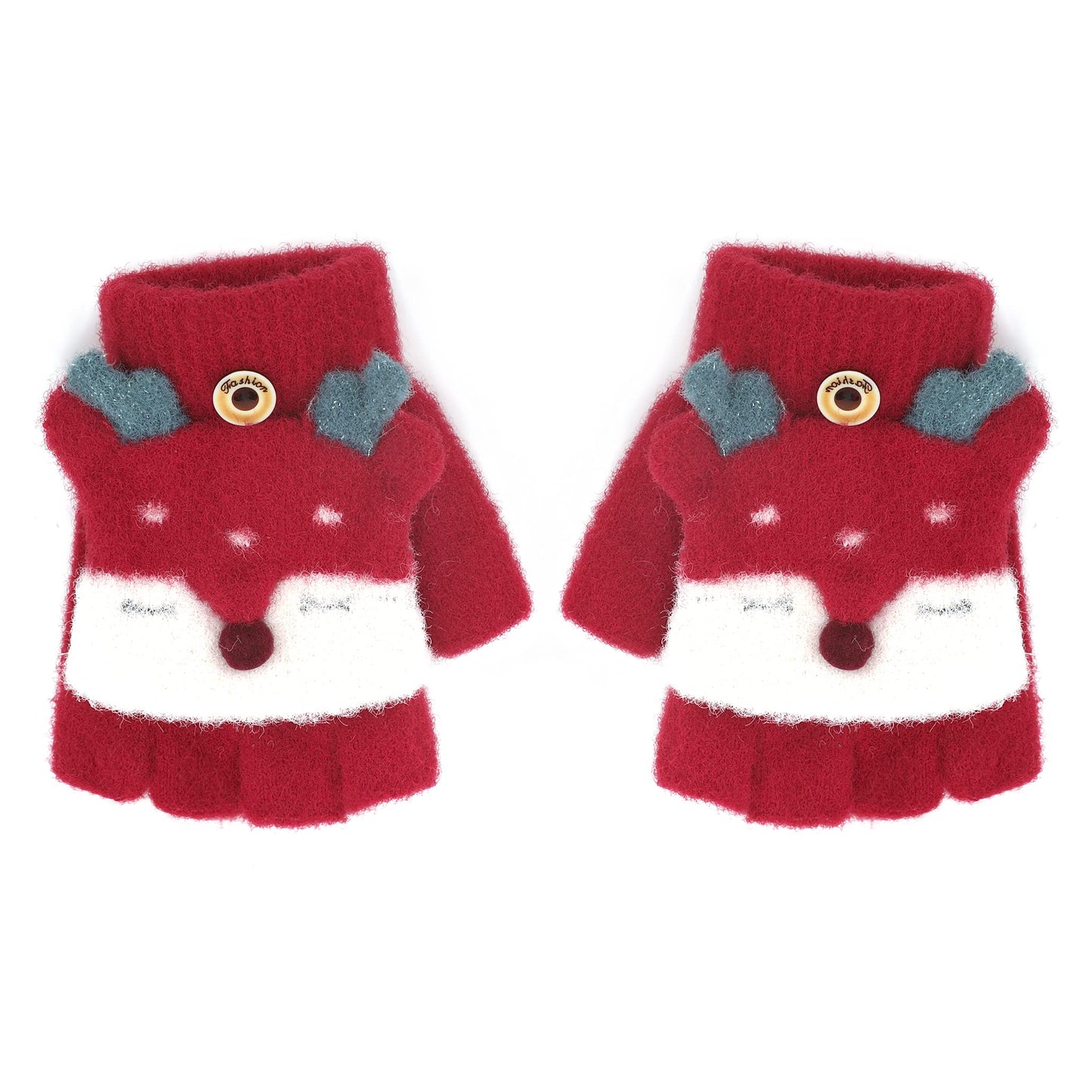 Gants Tricotés d'Automne Hiver pour Enfants 3-6 Ans Gants Demi-doigts à Rabat 2 Usages Gants en Tricot Épais Chaud Gants Mitaines d'Animal Mignon Cadeau de Noël Nouvel An pour Garçons et Filles