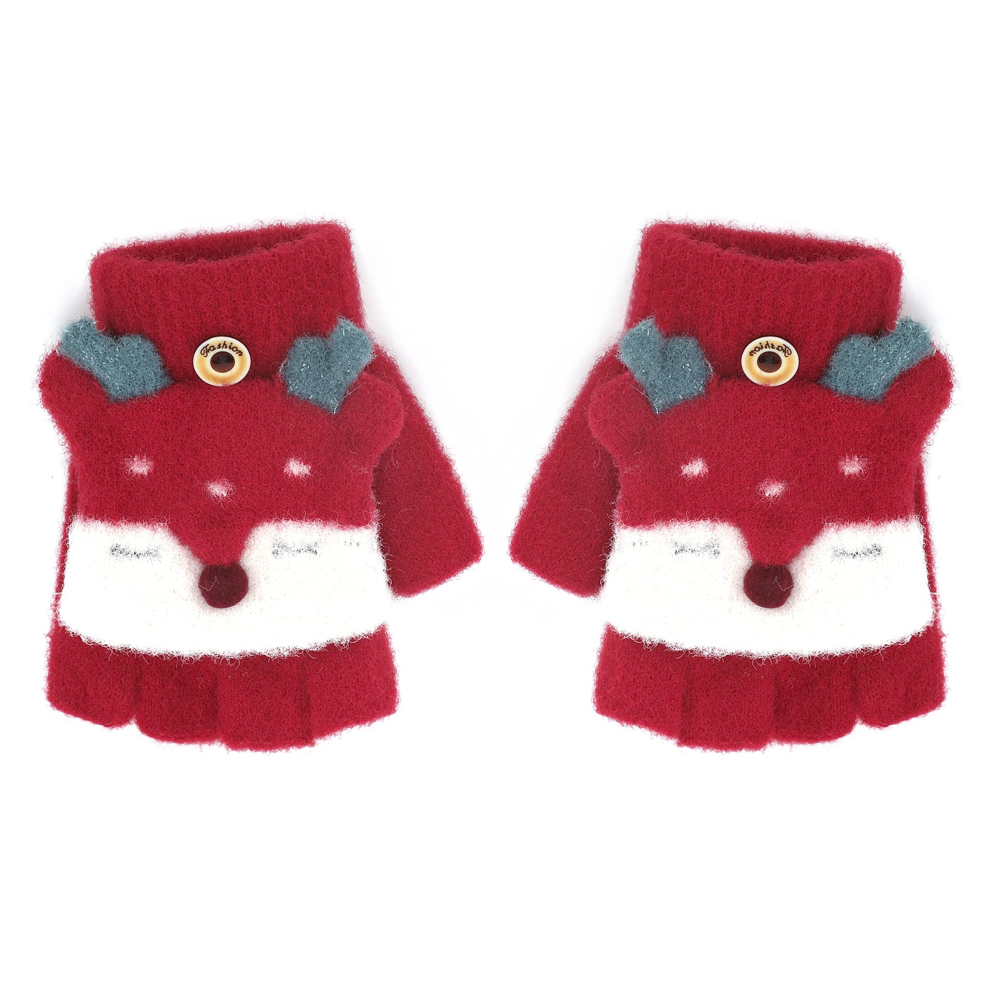 Gants Tricotés d'Automne Hiver pour Enfants 3-6 Ans Gants Demi-doigts à Rabat 2 Usages Gants en Tricot Épais Chaud Gants Mitaines d'Animal Mignon Cadeau de Noël Nouvel An pour Garçons et Filles