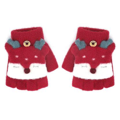 Gants Tricotés d'Automne Hiver pour Enfants 3-6 Ans Gants Demi-doigts à Rabat 2 Usages Gants en Tricot Épais Chaud Gants Mitaines d'Animal Mignon Cadeau de Noël Nouvel An pour Garçons et Filles