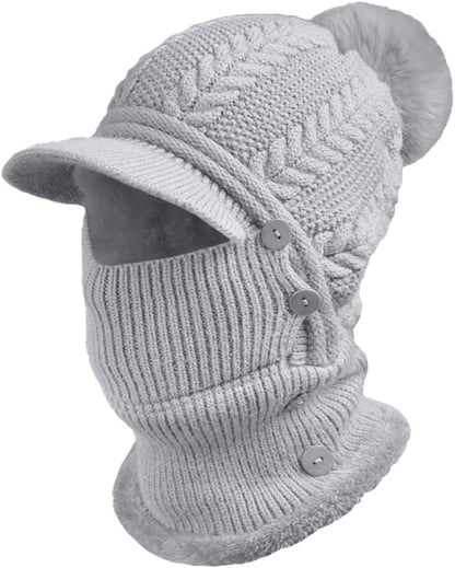 Bonnet cache-oreilles tricot femme – 3 en 1 chaud et doublé polaire