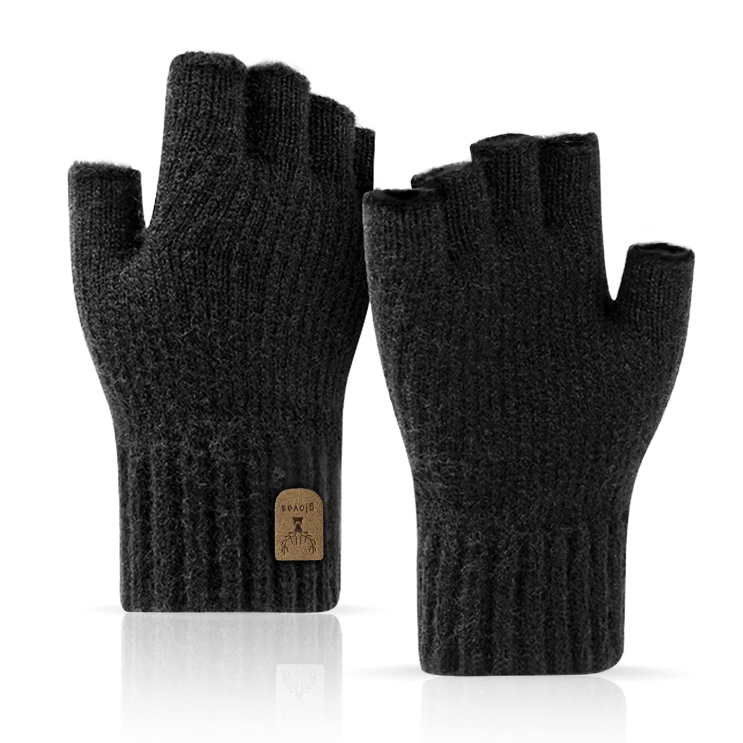 Gants d'Hiver Demi-Doigts Gants Sans Doigts-Mitaines en Tricot Chauds pour Hommes