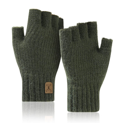 Gants d'Hiver Demi-Doigts Gants Sans Doigts-Mitaines en Tricot Chauds pour Hommes vert 