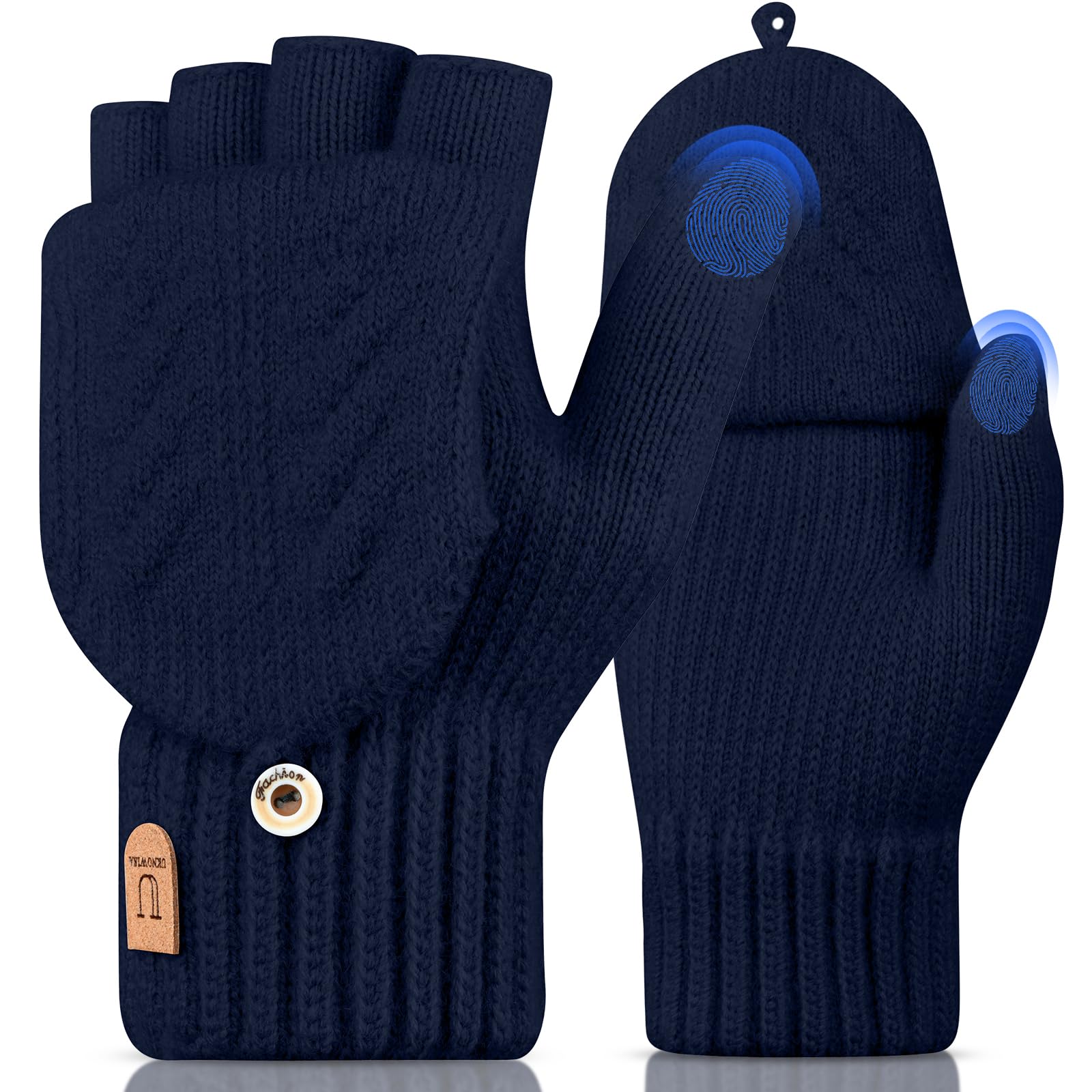 Gants d'hiver Gants Sans Doigts Convertible Demi Doigt bleu