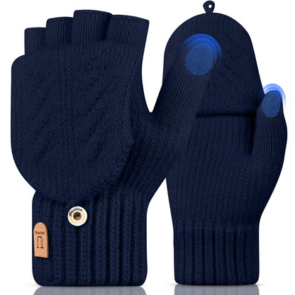 Gants d'hiver Gants Sans Doigts Convertible Demi Doigt bleu