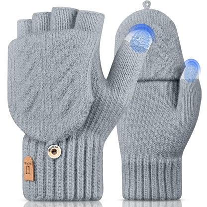 Gants d'hiver Gants Sans Doigts Convertible Demi Doigt gris