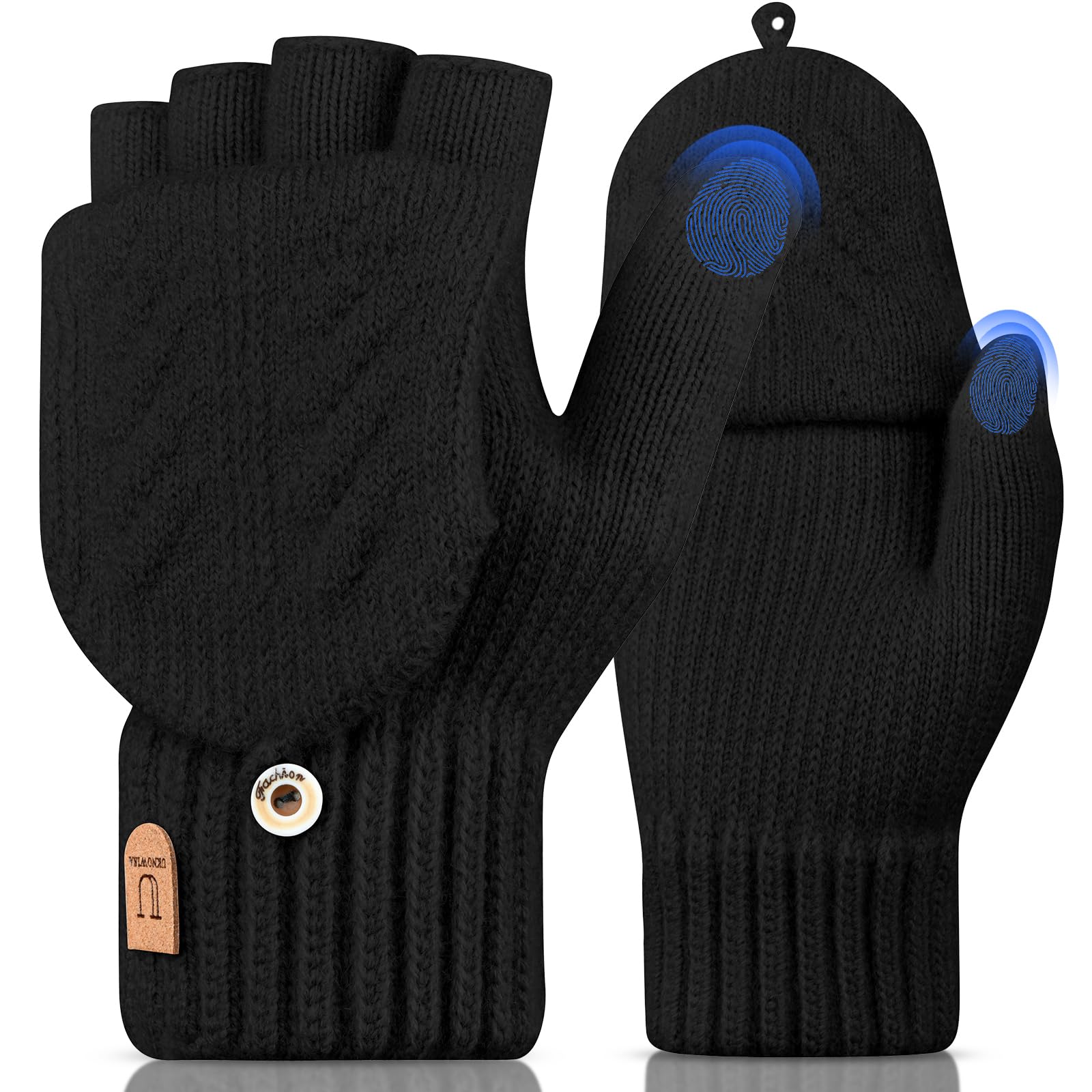 Gants d'hiver Gants Sans Doigts Convertible Demi Doigt noir