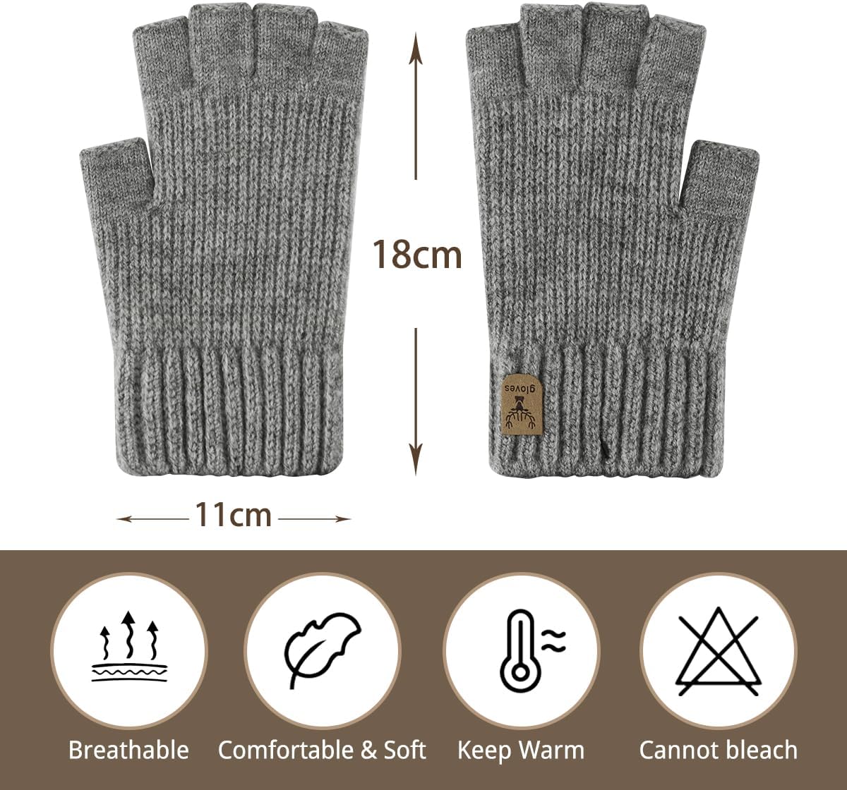 Mitaines demi-doigts grises hiver