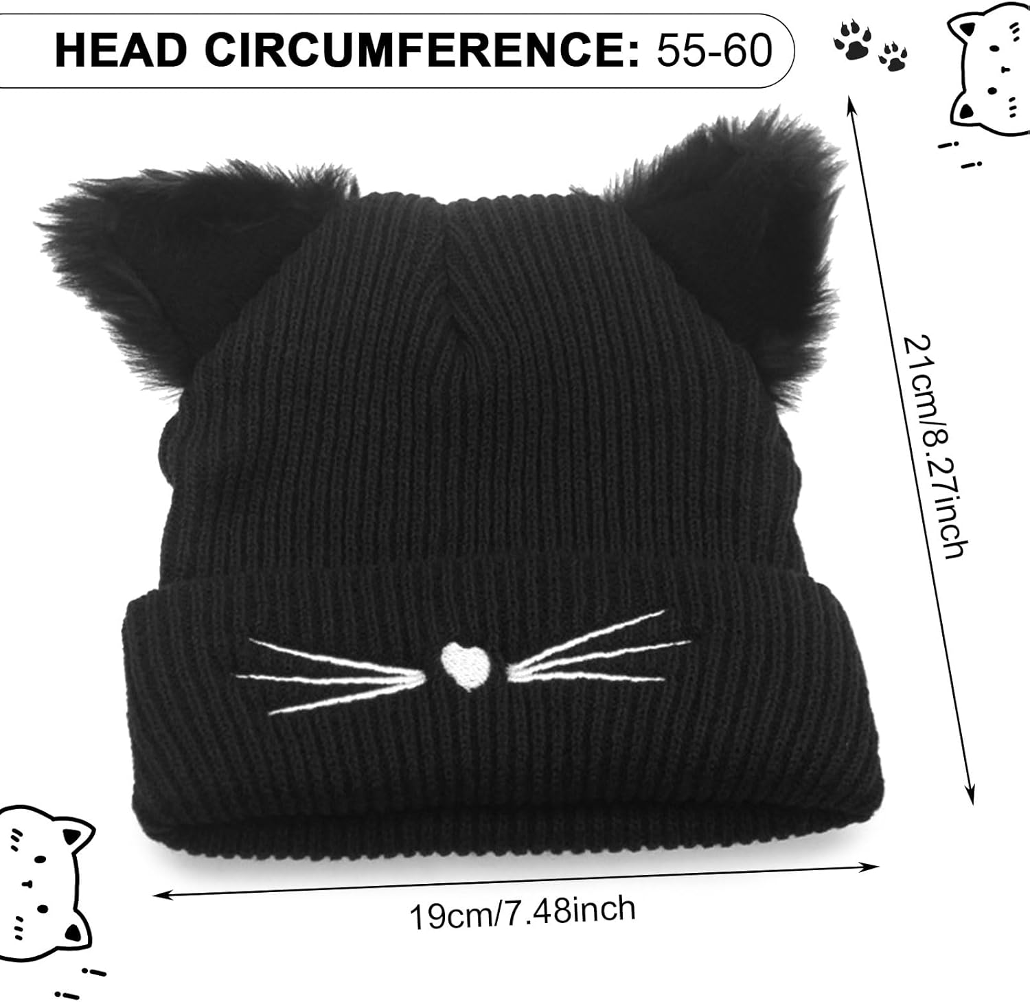 bonnet hiver chaud pompon noir chat dimension