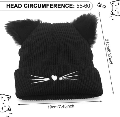 bonnet hiver chaud pompon noir chat dimension
